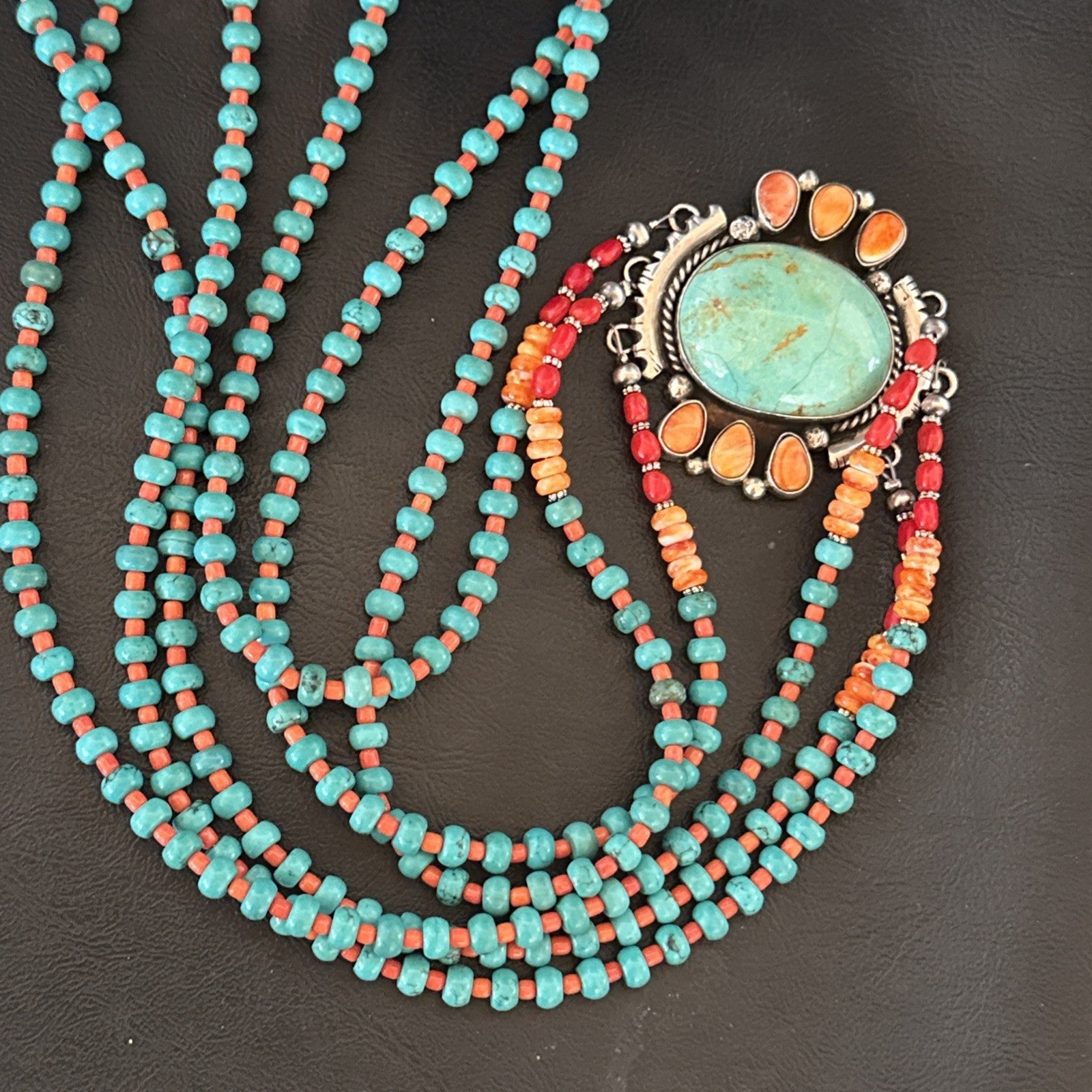 XL Statement Green Turquoise Spiny Navajo 3S Sterling Silver Necklace 34” 19675
