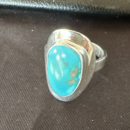 Southwestern Sterling Silver Blue Kingman Turquoise Ring Size 8 18518