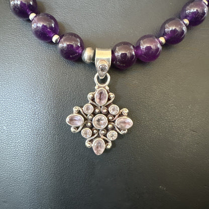 Purple Amethyst Pendant Navajo Sterling Silver Necklace 21" 18256
