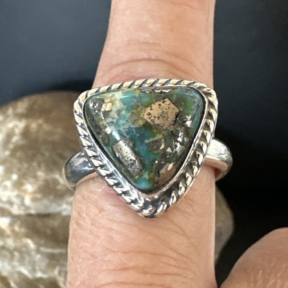 Womens Blue Sonoran Turquoise Navajo Sterling Silver Ring Size 10.5 18005