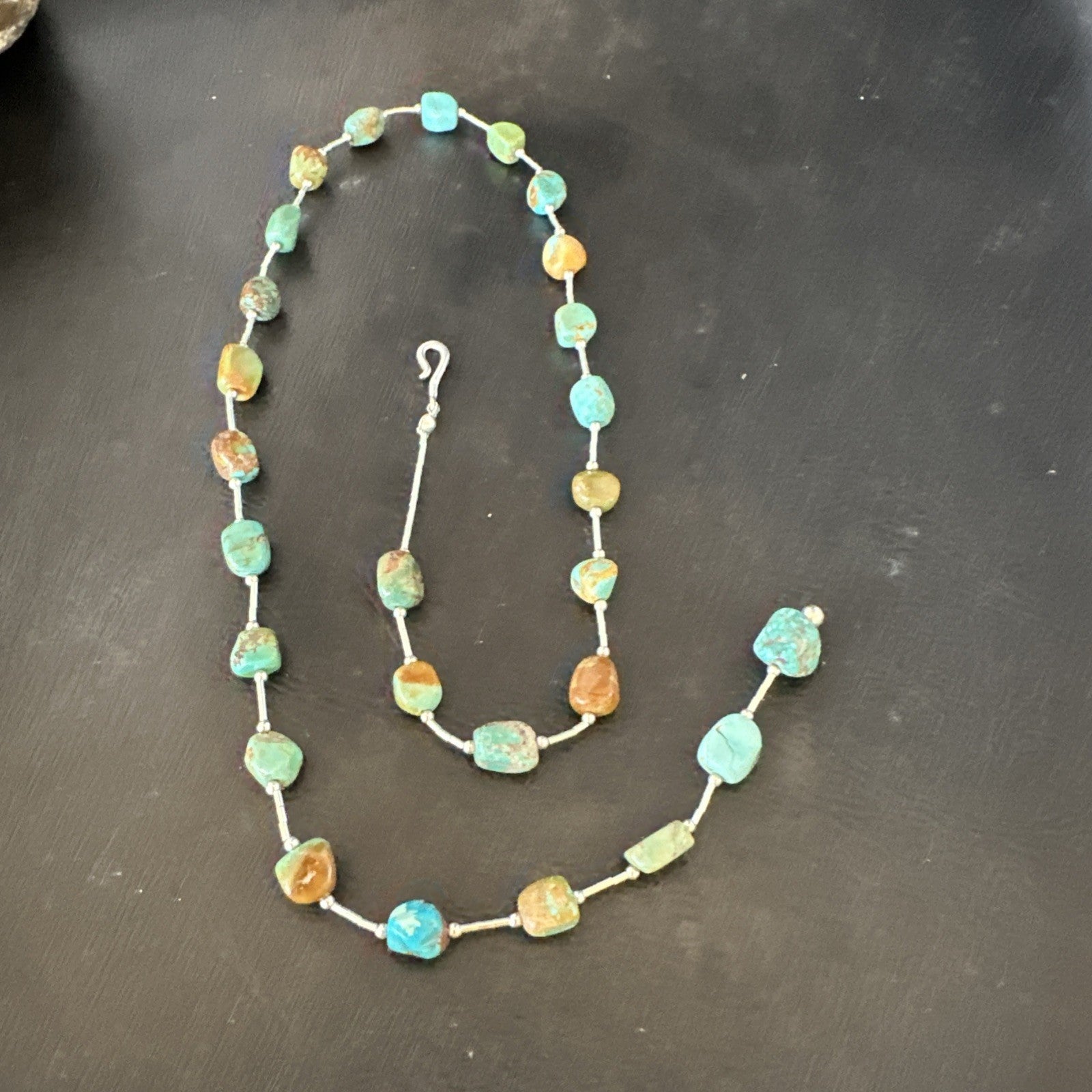 Green Turquoise Liquid Heishi Sterling Silver Nugget  20" Necklace 19046