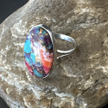 Blue Turquoise Spiny Oyster Southwestern Sterling Silver Ring Size 11 18455