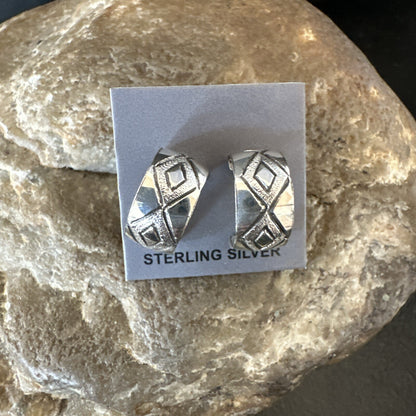 Children Girls Navajo Sterling Silver Stamped Handmade Earrings 0.25" 18635
