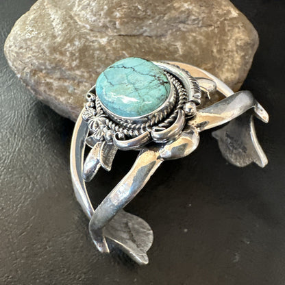 Yazzie Kingman Turquoise Navajo Sterling Silver Tufa Cast Cuff Bracelet 19690