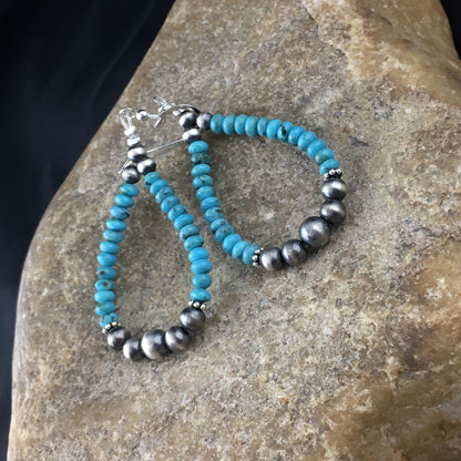 Blue Turquoise Bead Sterling Silver Beads Earrings 1.75" 1971