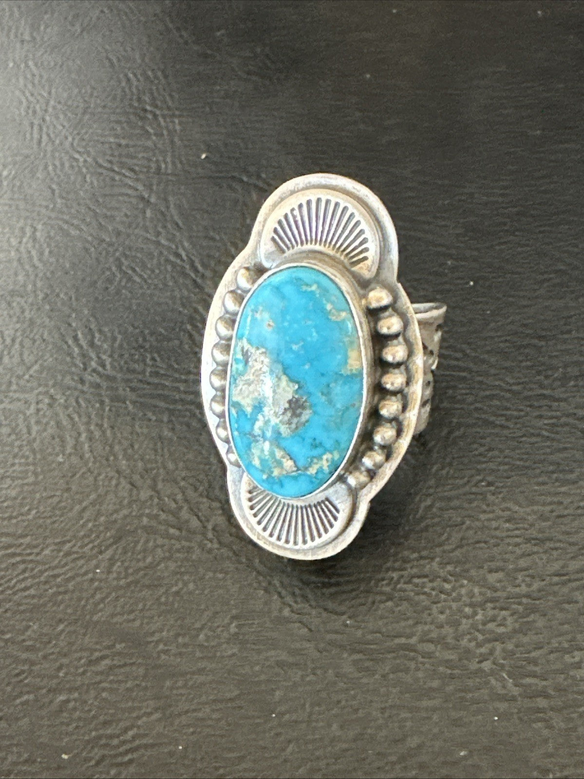 WoMens Blue Kingman Turquoise Navajo Sterling Silver Adjustable Ring Sz 8 19418