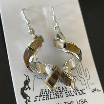 Tiger's Eye & Opal Inlay Swirl Navajo Sterling Earrings 1.25" 1552