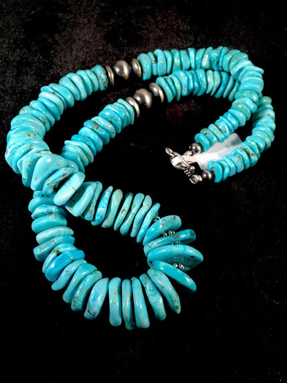 Native American Navajo Blue Turquoise Sterling Silver Necklace 21" 10078