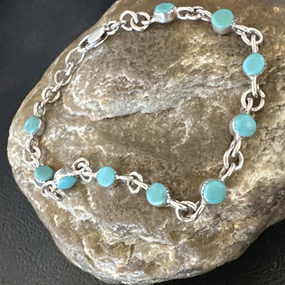 Blue Turquoise Navajo Old Pawn Sterling Silver Link Bracelet 7.5" 18129