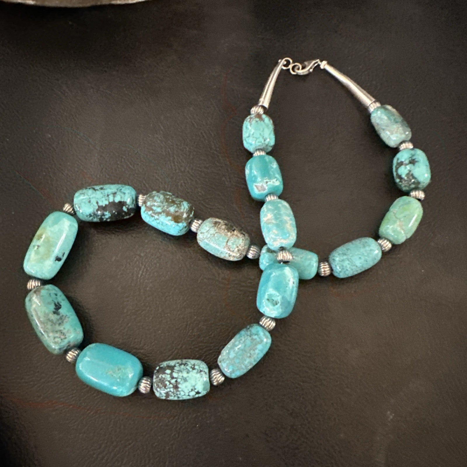 Mens Womens Blue Nugget Turquoise Navajo Sterling Silver Necklace 17.5” 19688