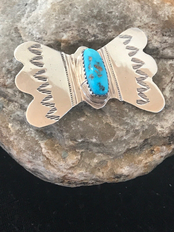 Kingman Turquoise Navajo Pin Pendant | Sterling Silver | Authentic Native American Handmade | 08666