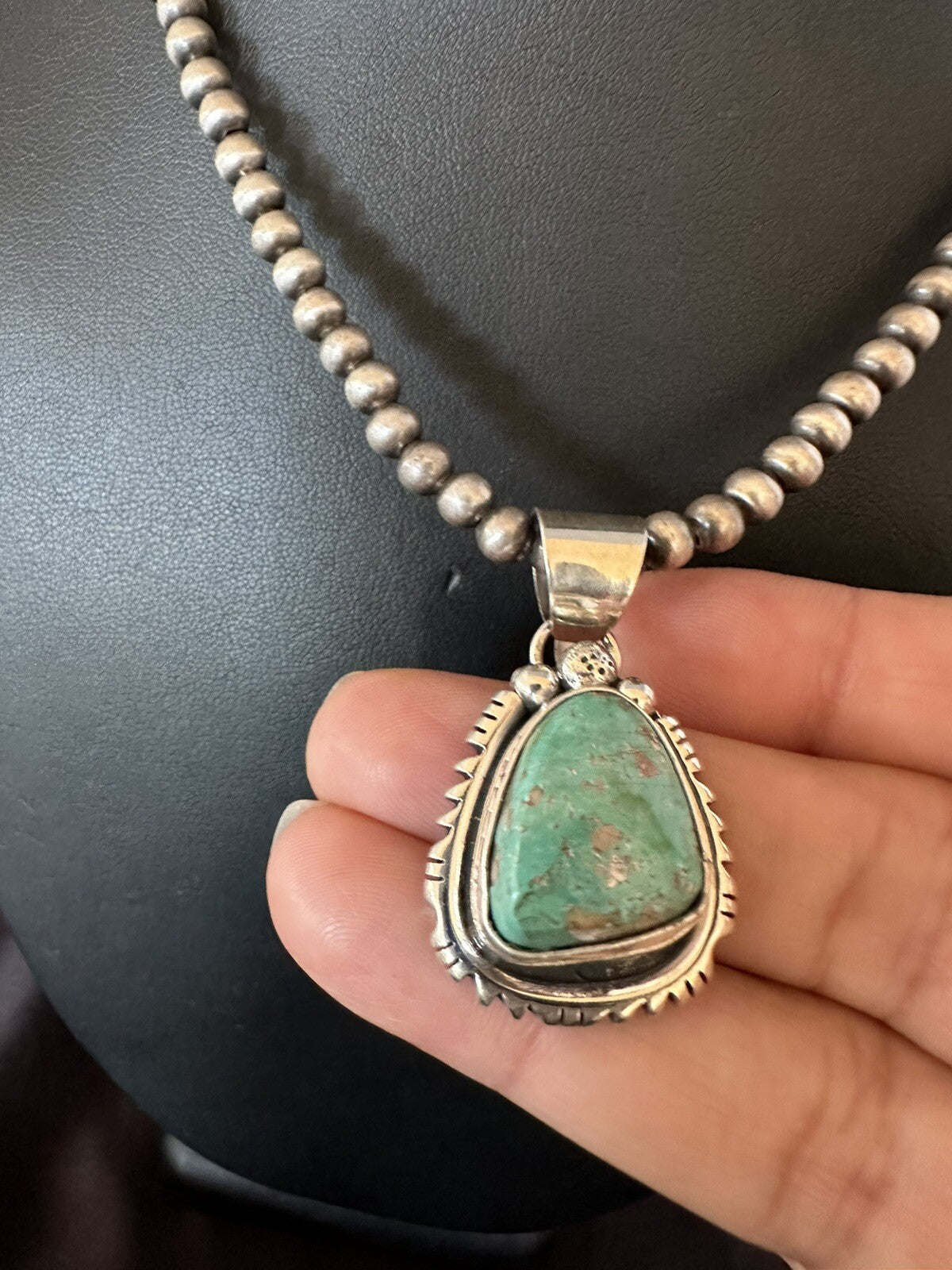Mens Women Navajo Sterling Silver Green Royston Turquoise Necklace Pendant 18313