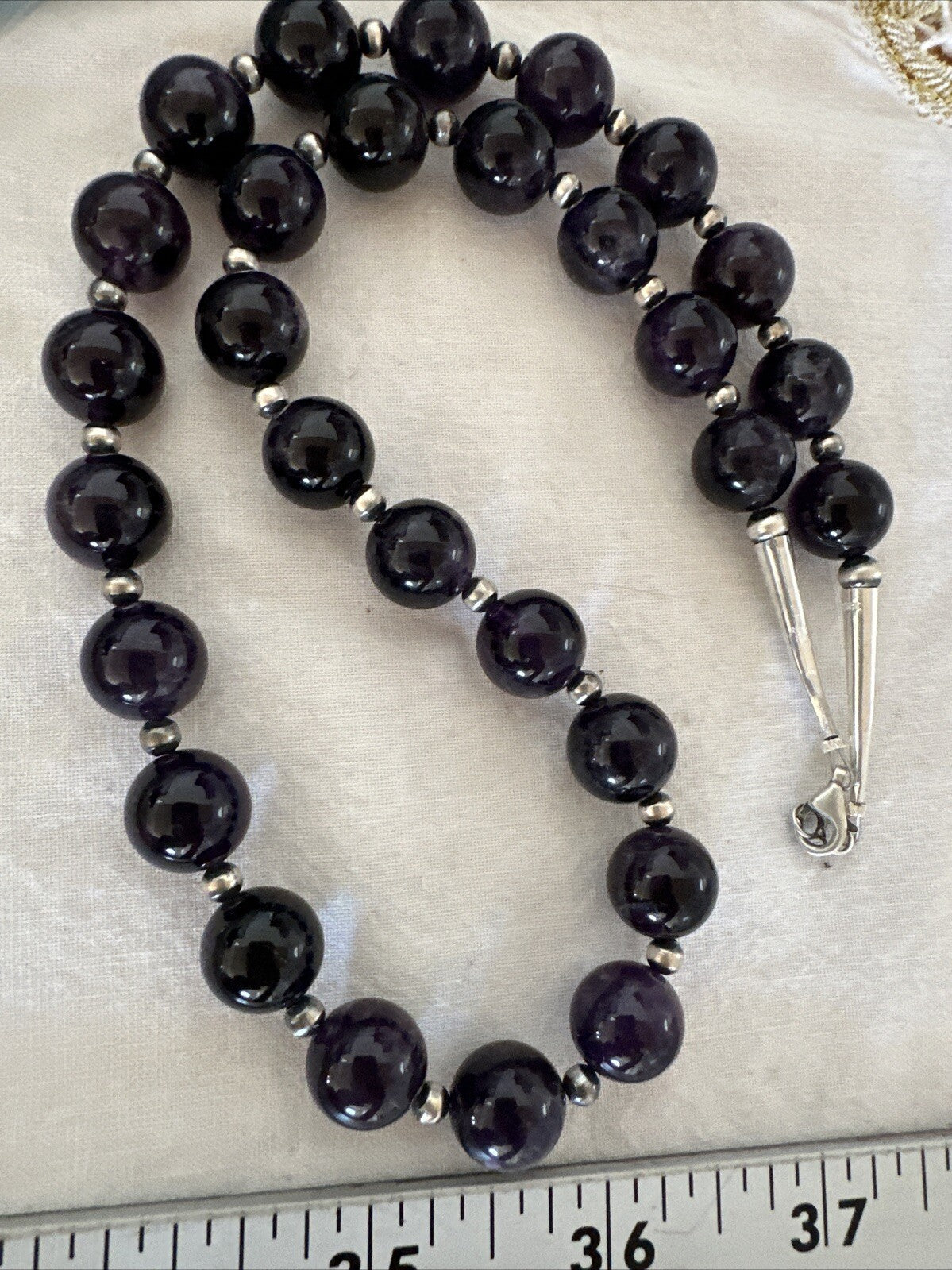 12mm Purple Amethyst Navajo Sterling Silver Necklace 21” 18304