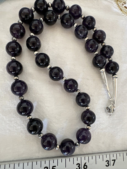 12mm Purple Amethyst Navajo Sterling Silver Necklace 21” 18304