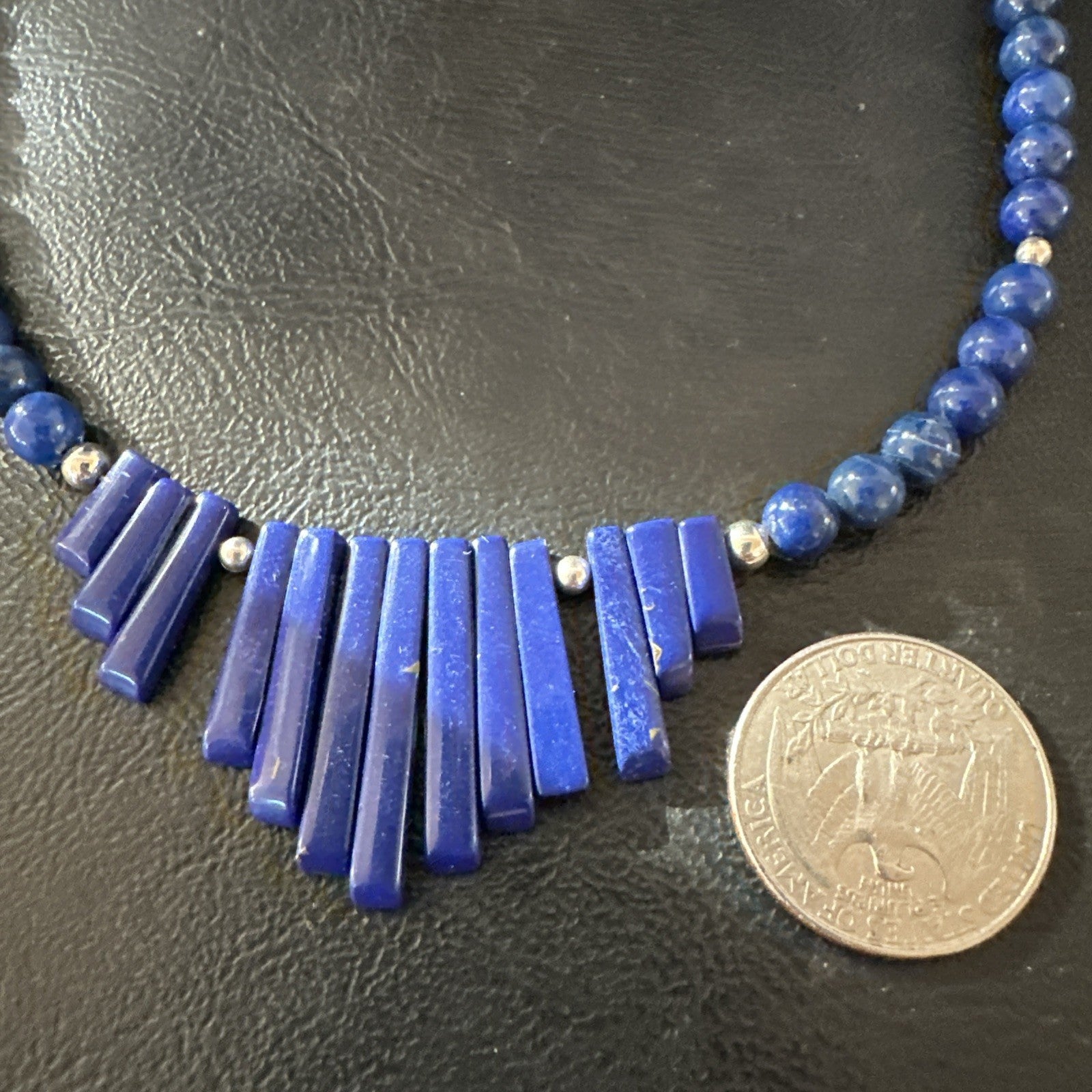 Mens Womens Blue Lapis Lazuli Sterling Silver Stick Necklace 21” 19755