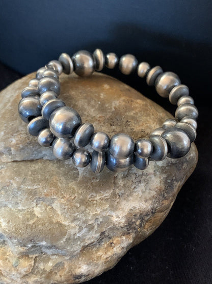 Navajo Pearls Sterling Silver Mixed Bead Stainless Wrap Bracelet 8" 11808