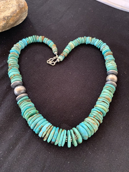 Blue Turquoise Graduated Navajo Pearls Sterling Silver Necklace 00248