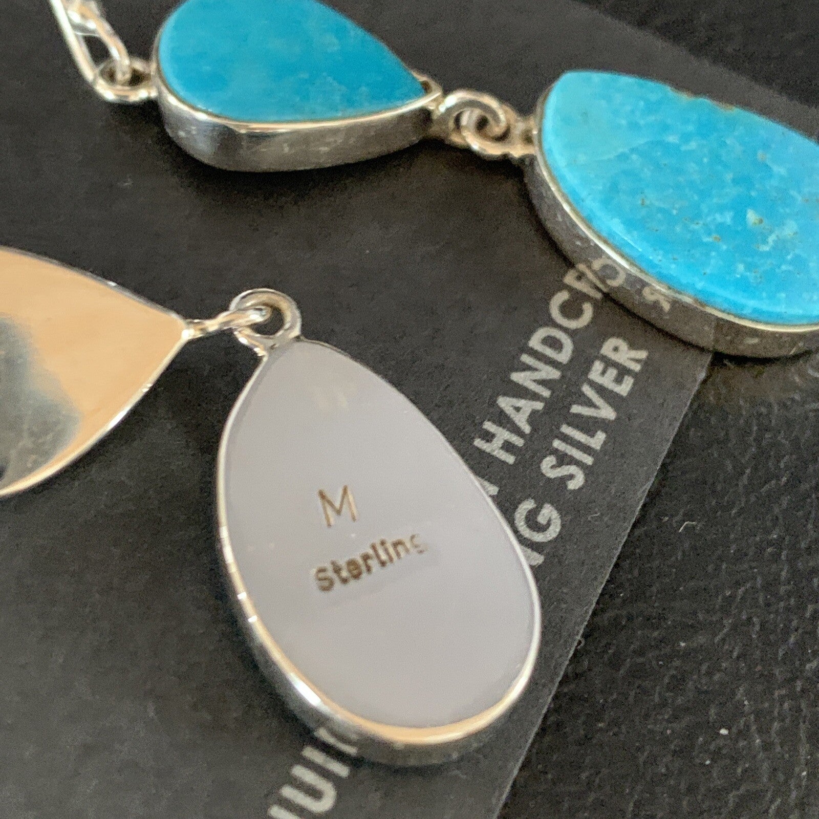 Kingman Turquoise Navajo Sterling Silver Dangle Earrings 1.5" 14105