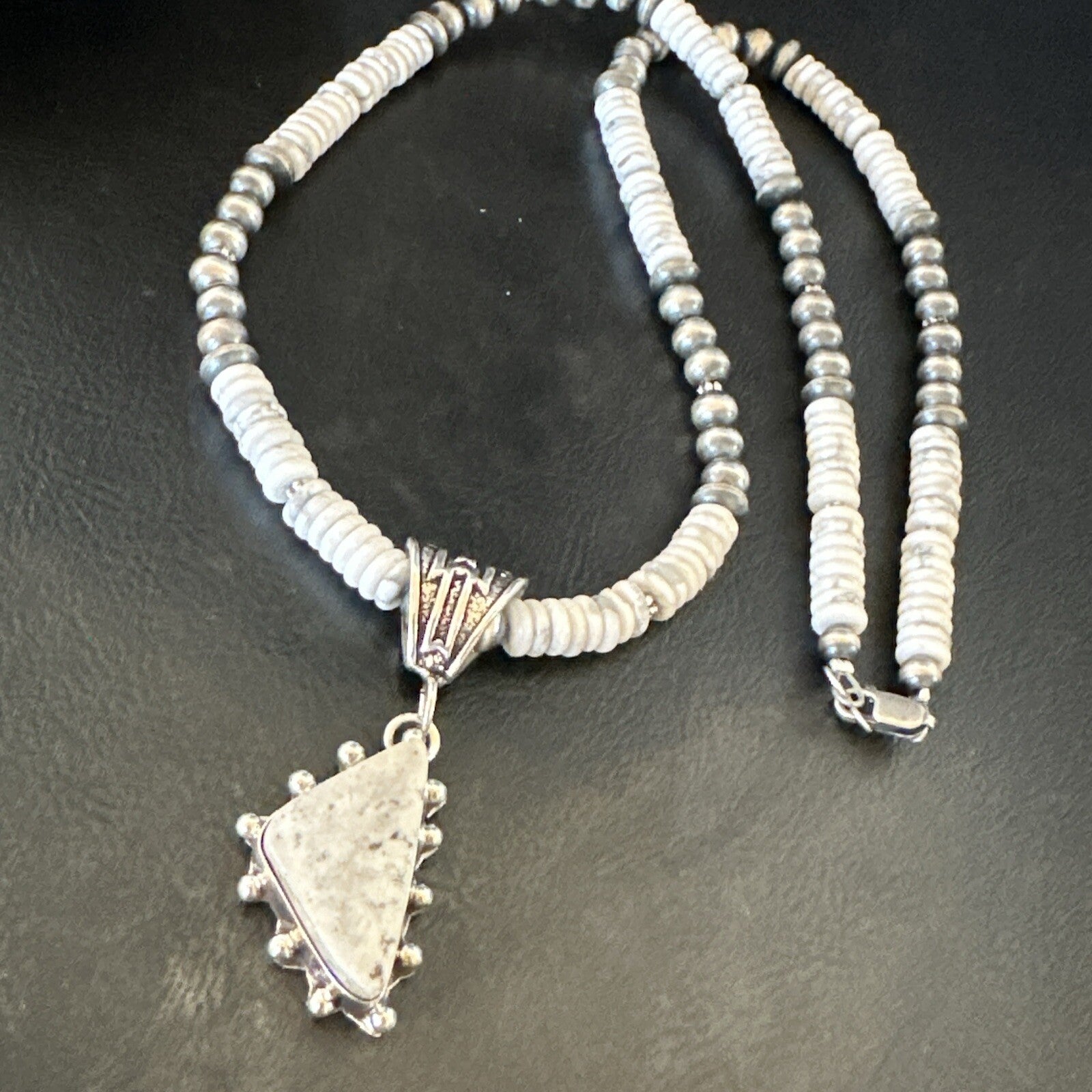 White Buffalo Turquoise Pendant Navajo Pearls Sterling Silver Necklace 22" 18255