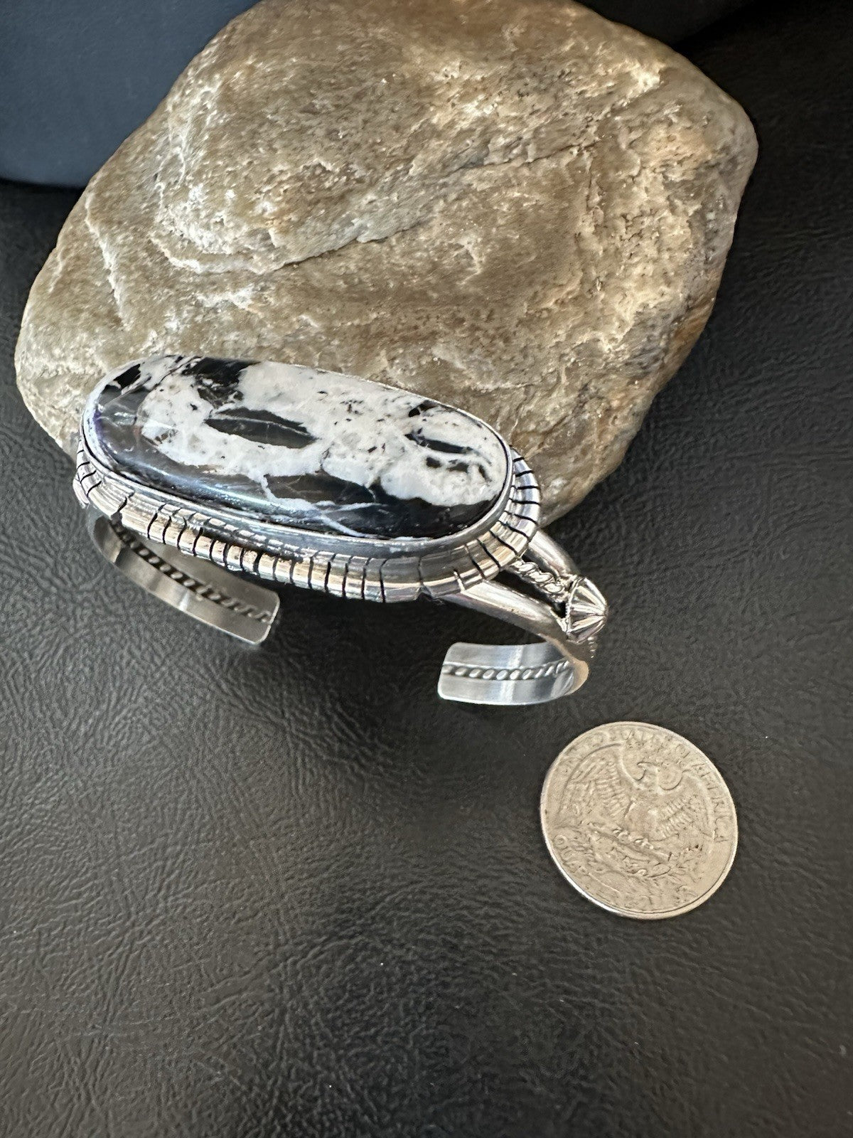 White Buffalo Turquoise Navajo Sterling Silver Cuff Bracelet 7" 19382