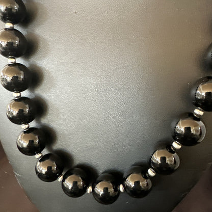 Black Onyx 16mm Large Bead Navajo Sterling Silver Necklace 20” 18787