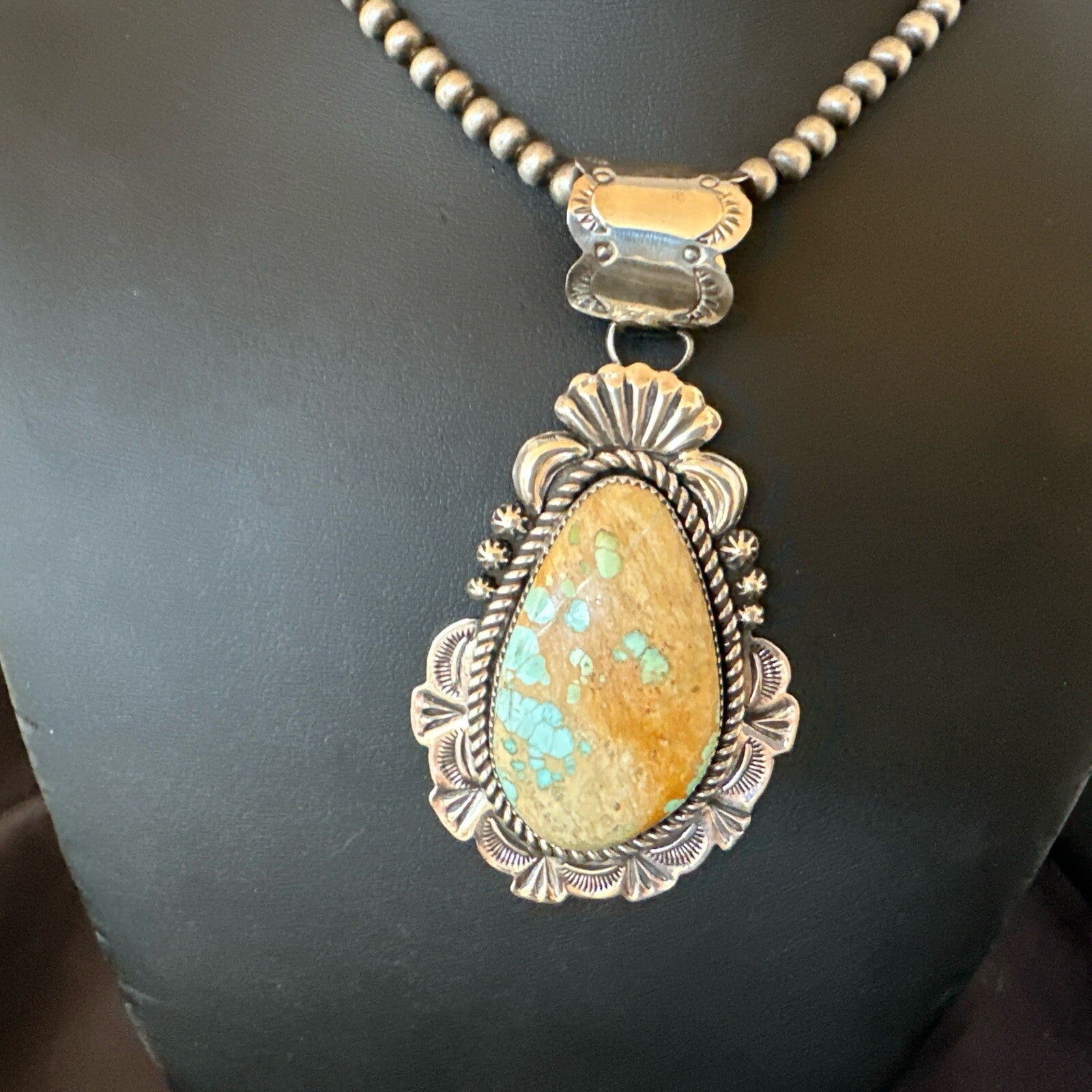 XXL Mens Royston Turquoise Pendant Navajo Pearls Sterling Silver Necklace 18746