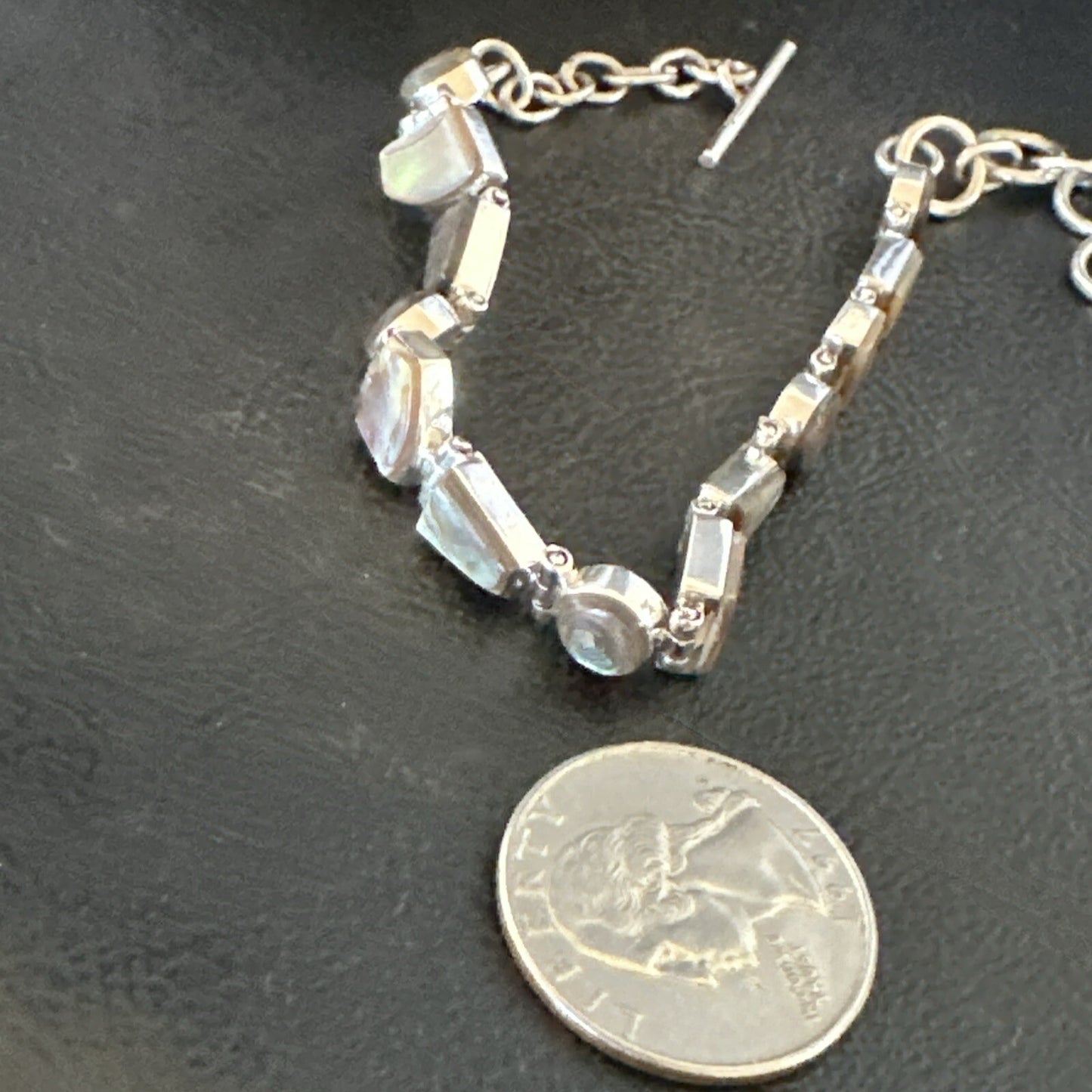 Pava Shell Navajo Old Pawn Sterling Silver Link Bracelet 8" 18131