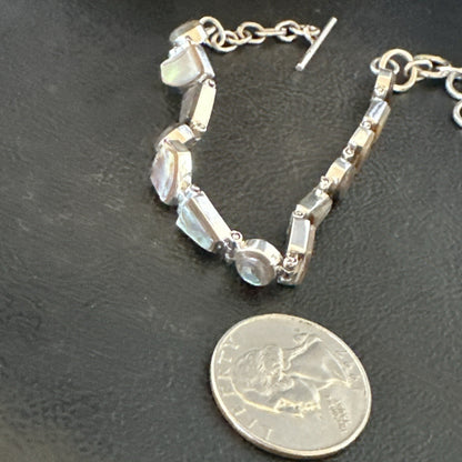 Pava Shell Navajo Old Pawn Sterling Silver Link Bracelet 8" 18131