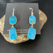Kingman Turquoise Handmade Navajo Dangle Earrings 1.5" | Sterling Silver | Authentic Native American Handmade | 14010