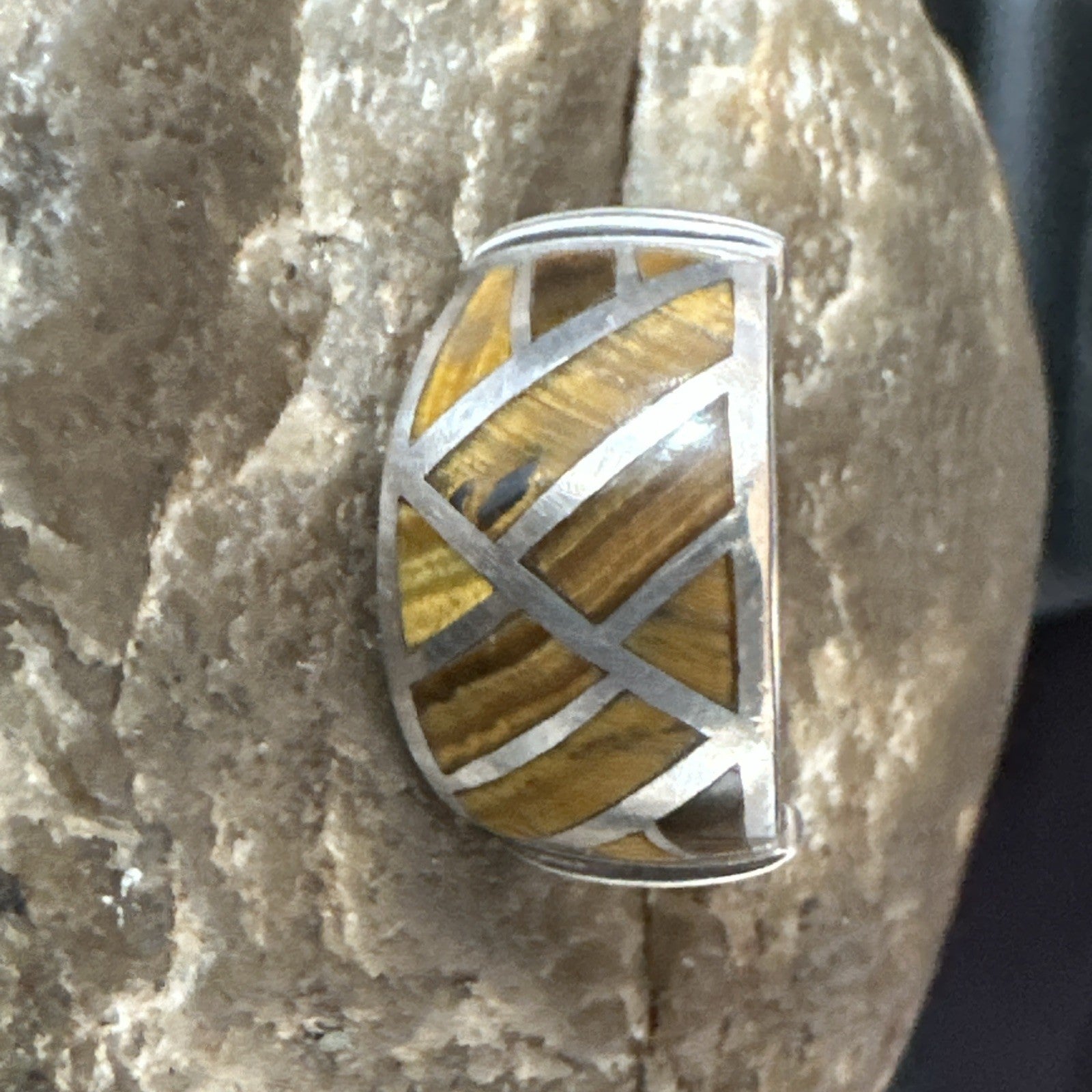 Women Coffee Tigers Eye Navajo Sterling Silver Inlay Ring Size 7 19036