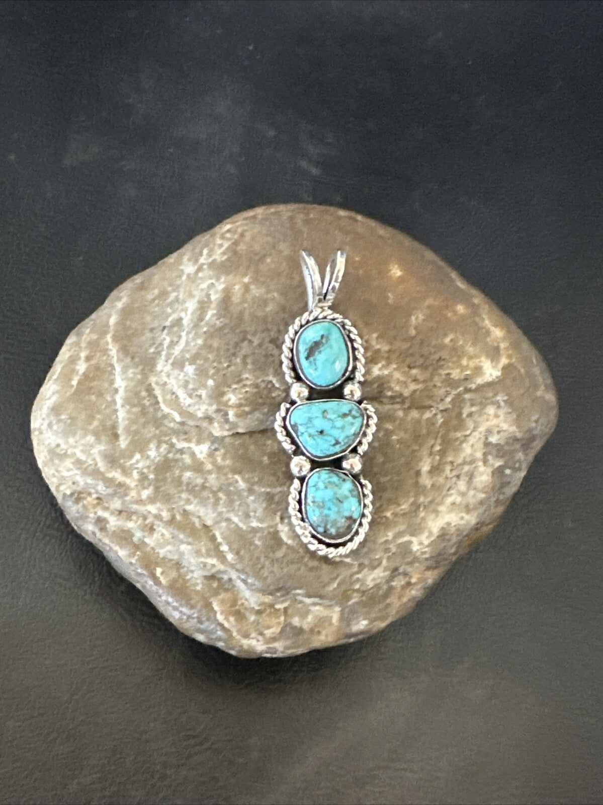 Blue Turquoise 3 Stone Navajo Sterling Silver Cluster Pendant Only 18312