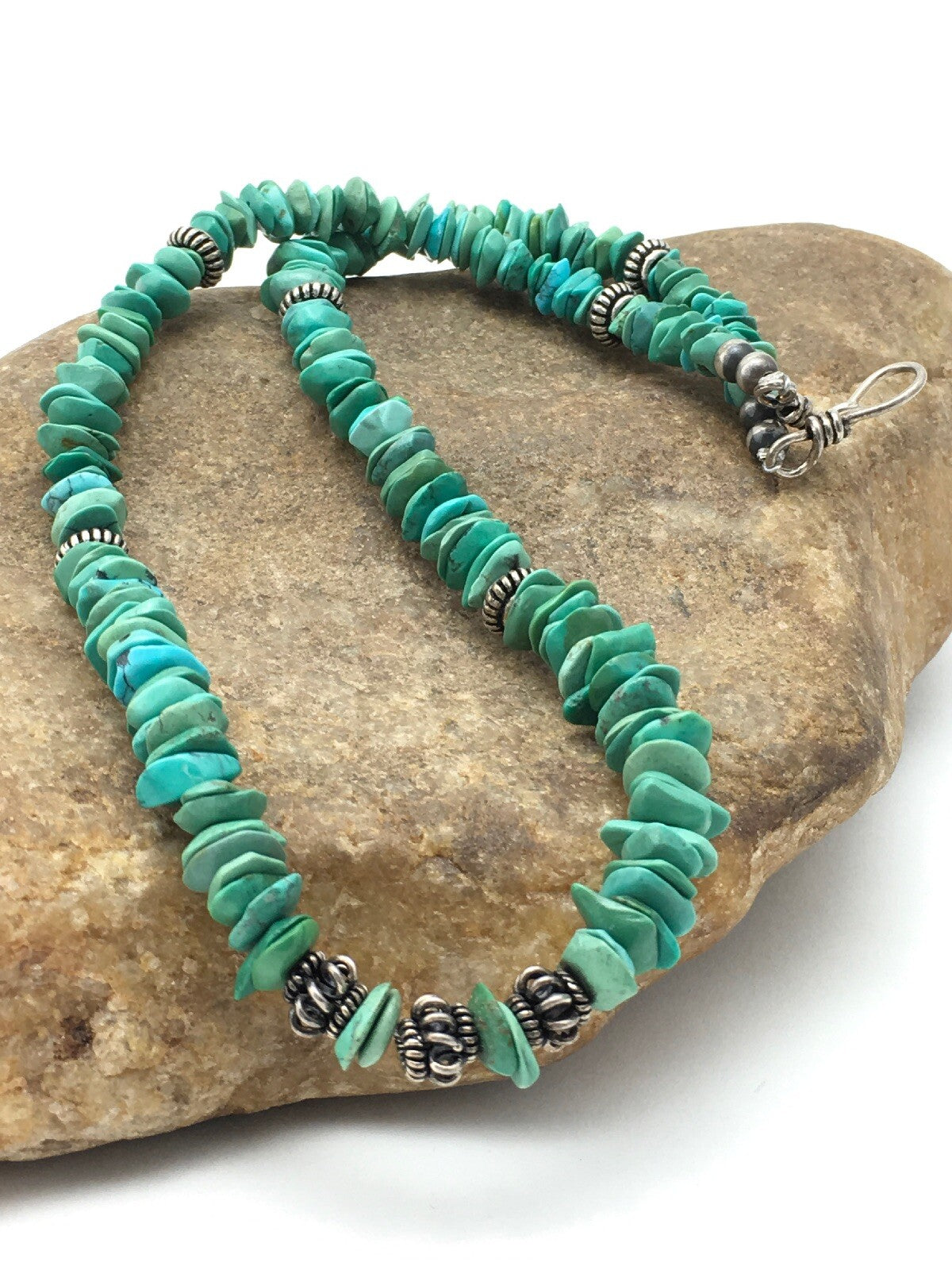 Turquoise Navajo Sterling Silver Vintage Necklace 17" 04344