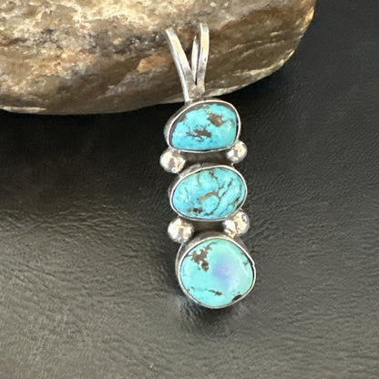 Blue Turquoise 3 Stone Navajo Sterling Silver Cluster Pendant Only 18348