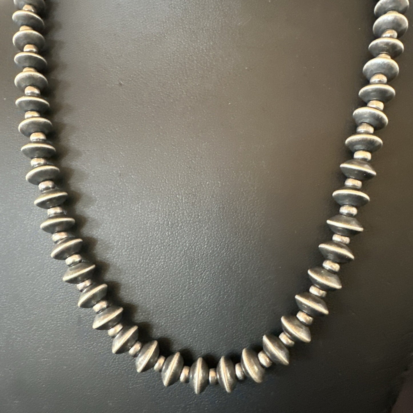 Sterling Silver Beads 8mm Rondelle Flat Sterling Silver Beads Necklace 19” 18832