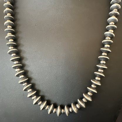 Sterling Silver Beads 8mm Rondelle Flat Sterling Silver Beads Necklace 19” 18832