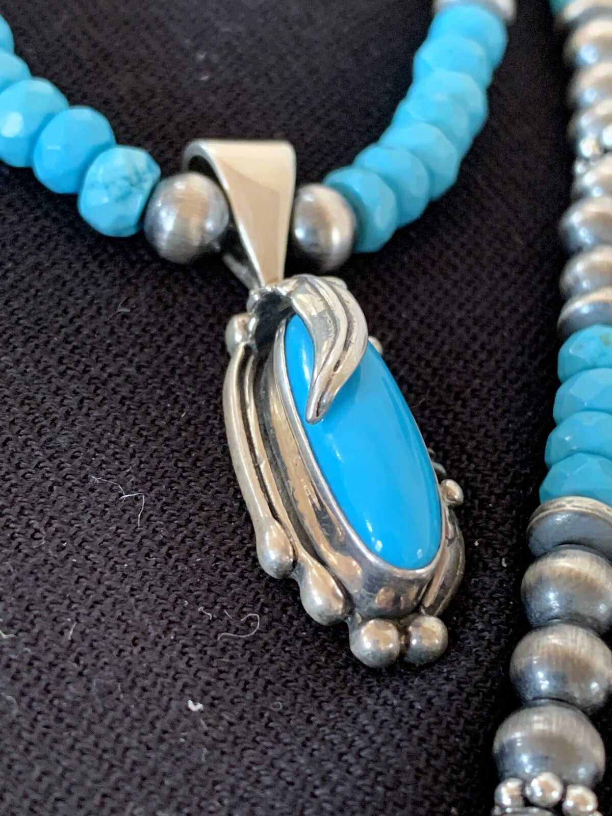 Blue Faceted Turquoise Sterling Silver Necklace Sleeping Beauty Pendant 00564