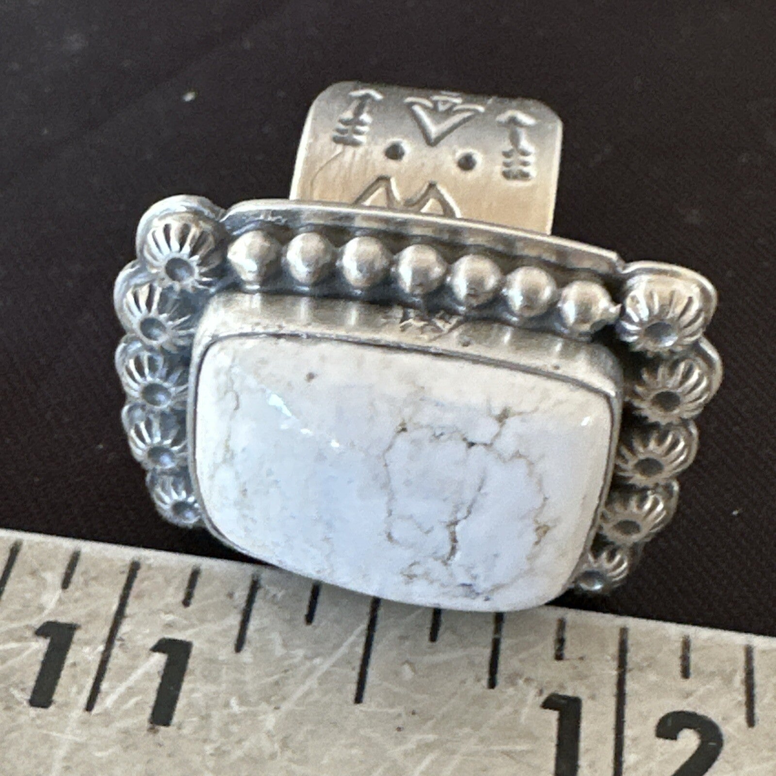White Buffalo Turquoise Navajo Sterling Silver Ring Size 8 18776