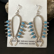 Women's Blue Opal Navajo Squash Blossom Earrings | Sterling Silver | Authentic Native American Handmade | 18549