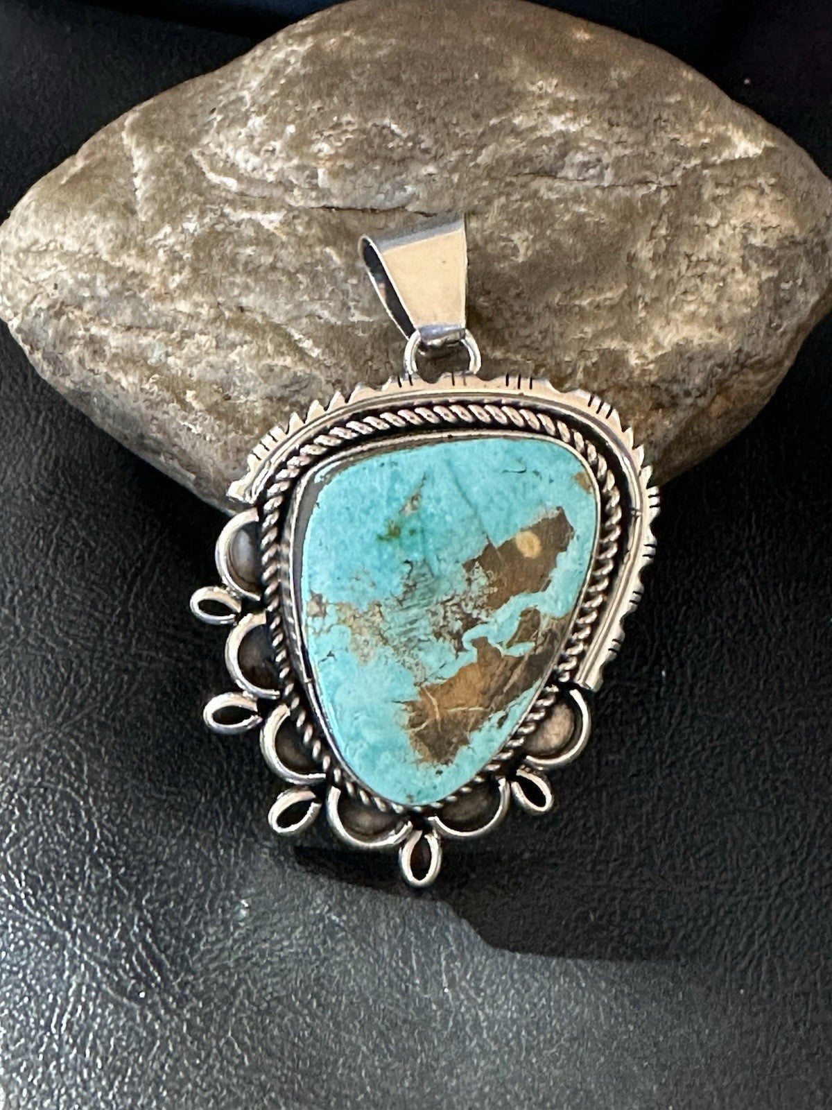 XL Men Women Blue Turquoise Pendant Navajo Sterling Yazzie 19525