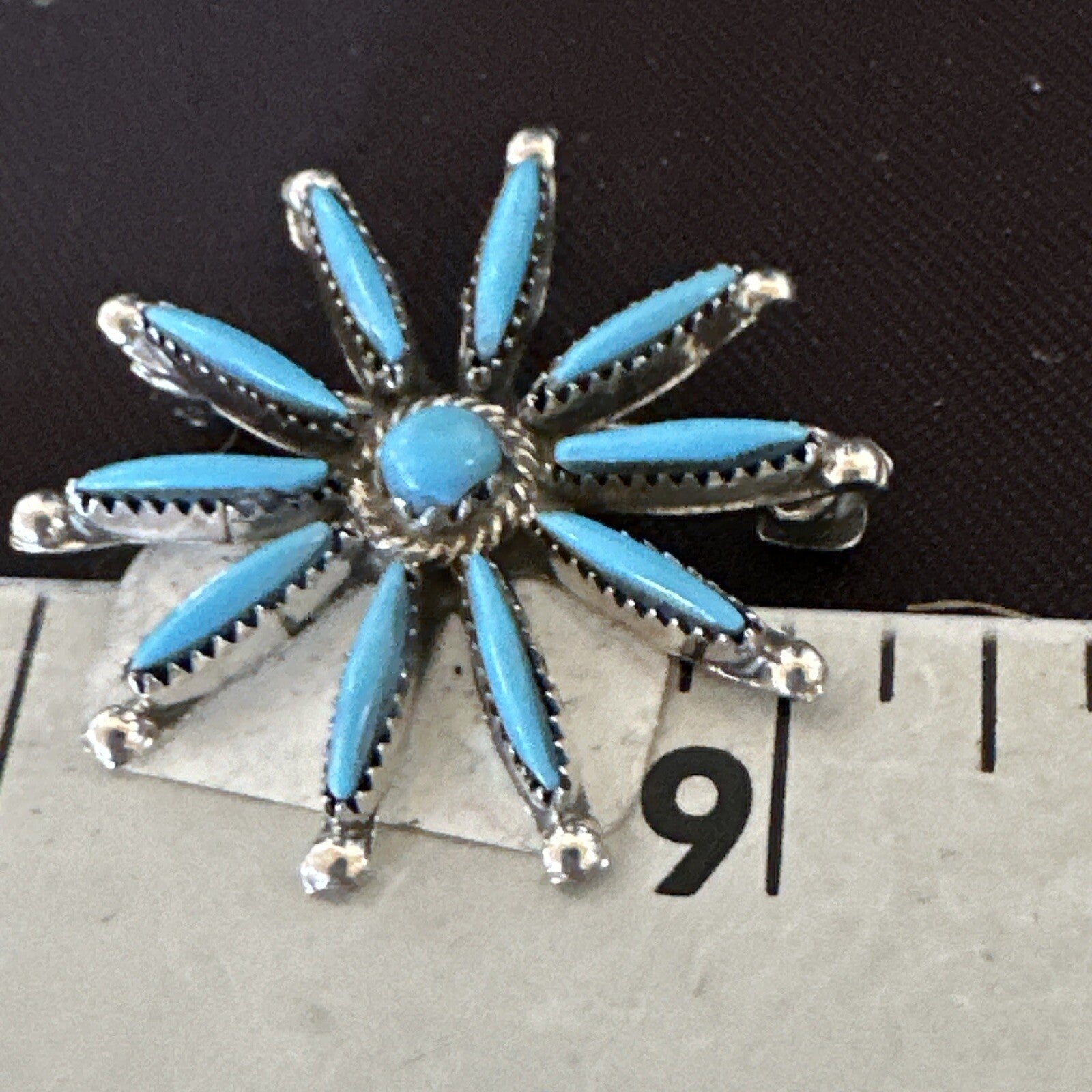 Native Blue Turquoise Needle Point Zuni Sterling Silver Pin Pendant 17846