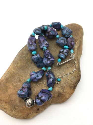 Navajo Turquoise & Magnesite Nugget Necklace Sterling Silver 19" 4514