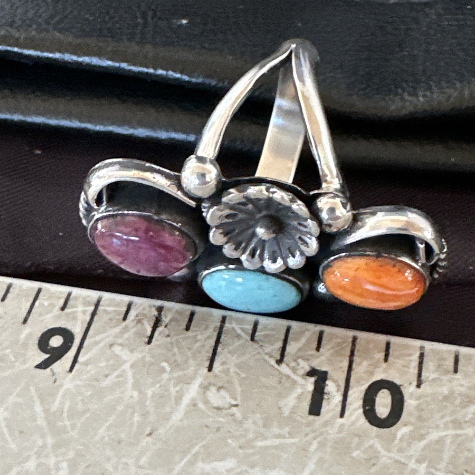 Multicolor Ring Turquoise Spiny Navajo Sterling Silver Cluster Size 8.5 19166
