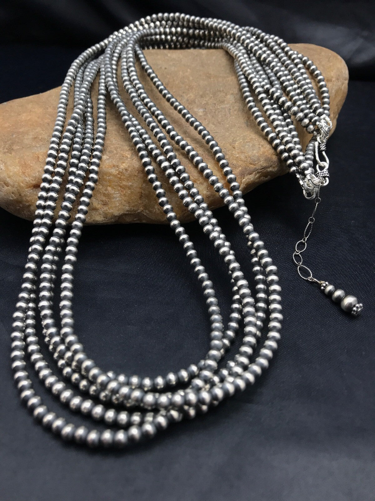 Navajo Pearls 4mm 5 Strand Sterling Silver Bead Necklace 32" 16782