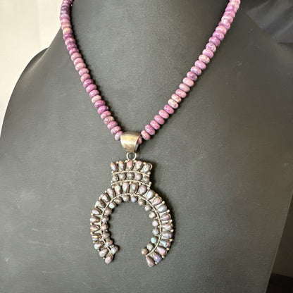 Old Pawn Purple Spiny Naja Sterling Silver Purple Stone Necklace 16” 19769