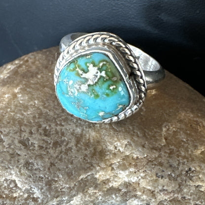 Womens Blue Sonoran Turquoise Navajo Sterling Silver Ring Size 9 18001