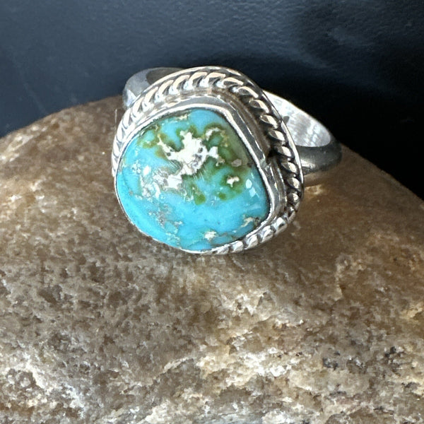 Women's Blue Sonoran Turquoise Navajo Ring Size 9 | Sterling Silver | Authentic Native American Handmade | 18001