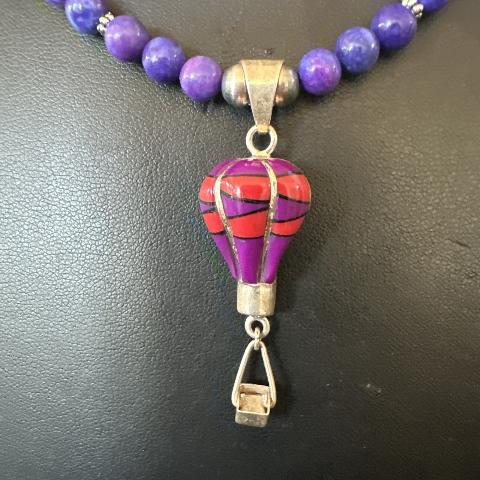 Balloon Red Coral Purple Pendant Navajo Sterling Silver Necklace 22" 18346