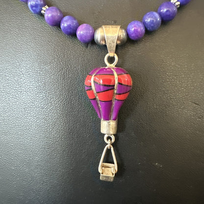 Balloon Red Coral Purple Pendant Navajo Sterling Silver Necklace 22" 18346