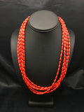 Red Bamboo Coral 5 Strand Navajo Pearls Necklace 22" | Sterling Silver | Authentic Native American Handmade | 04165