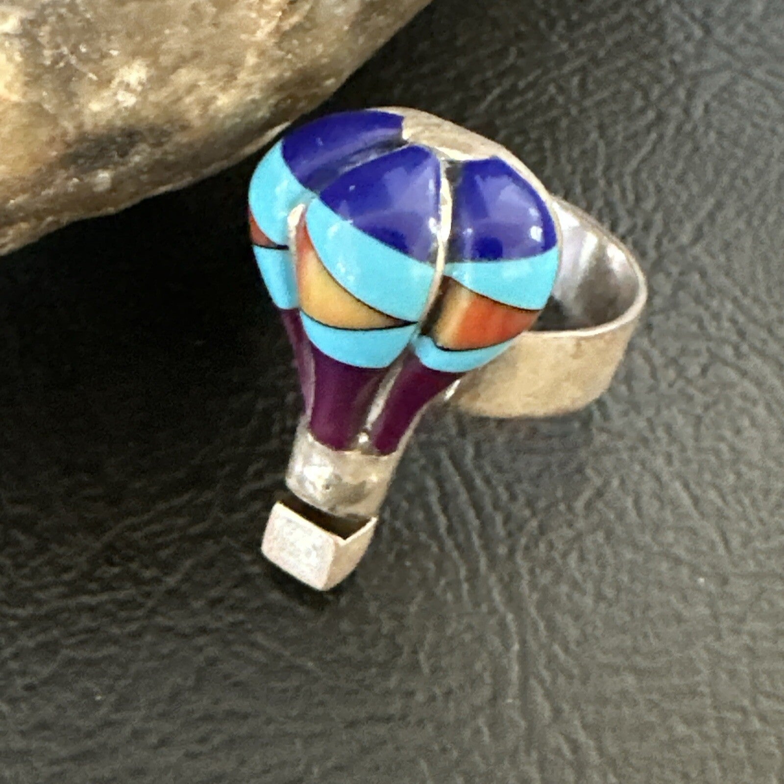 Navajo Balloon Blue Lapis Multicolor Turquoise Inlay Band Ring Sz 7 18190